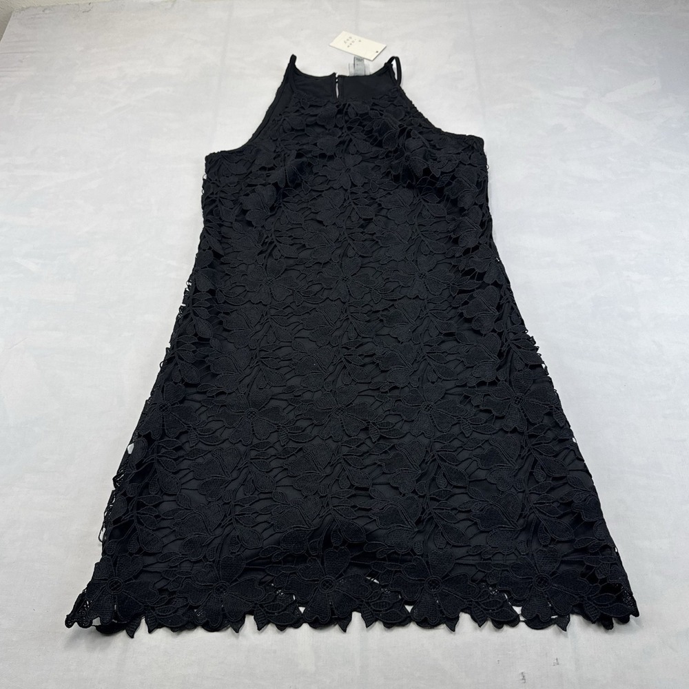 A New Day Womens XS Black Floral Lace Sleeveless High Neck A Line Dress NWT